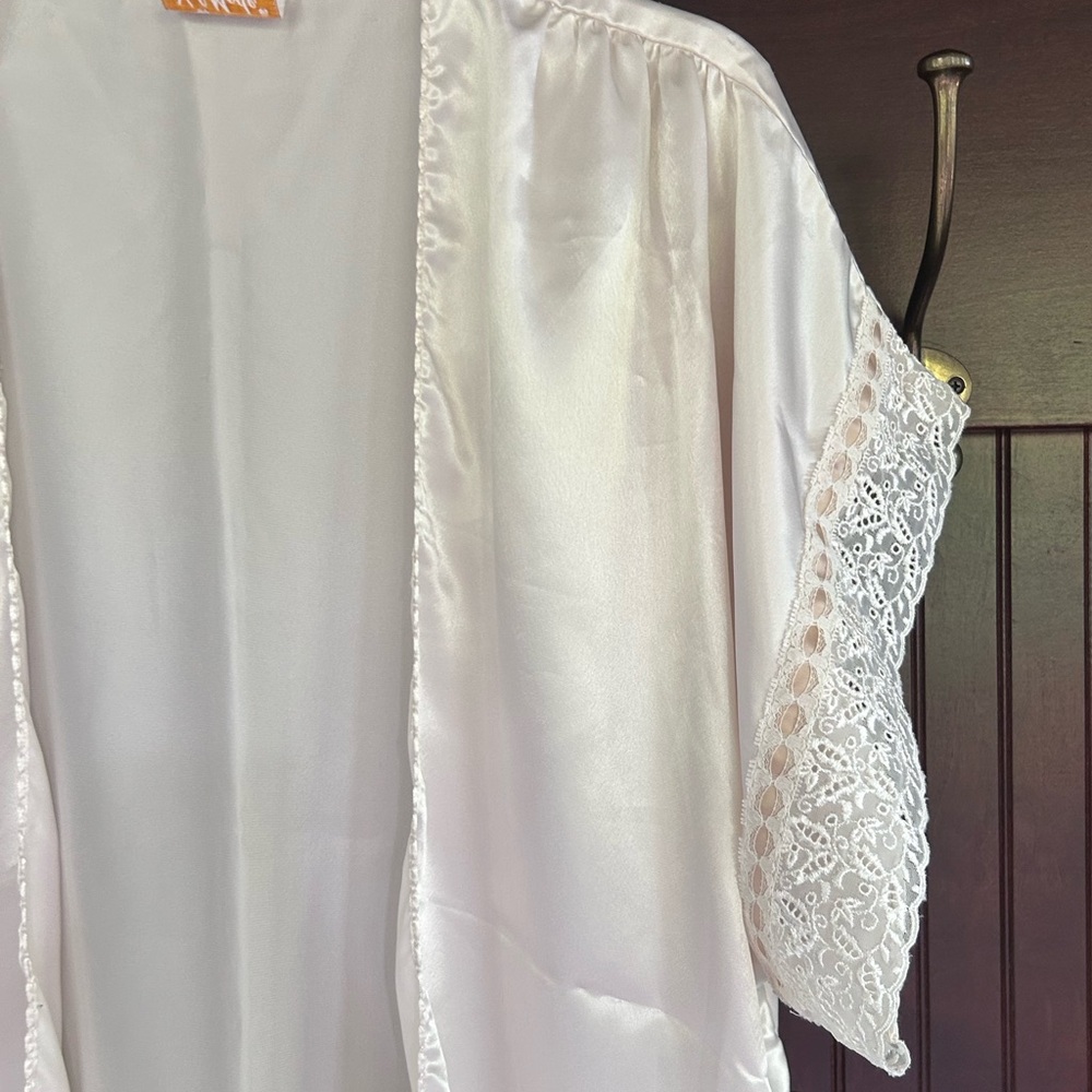 VINTAGE VAL MODE 90s Satin Lace Trim Kimono Layer Fairy Coquette Bridal Size S - Picture 6 of 16